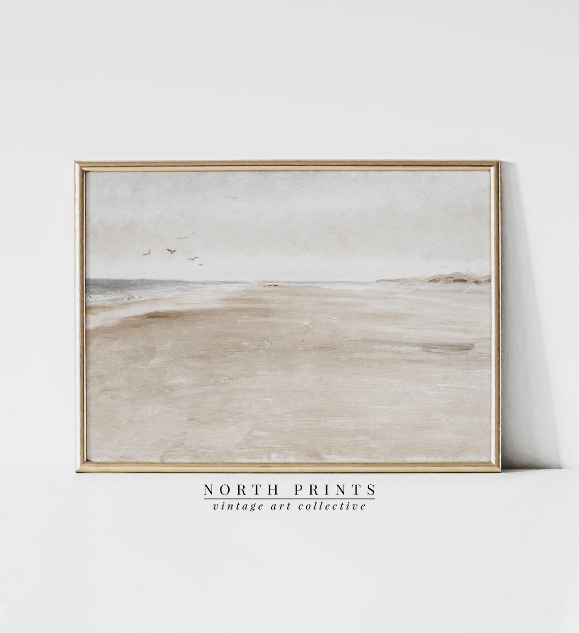 Vintage Neutral Beach Painting, Coastal Landscape Print