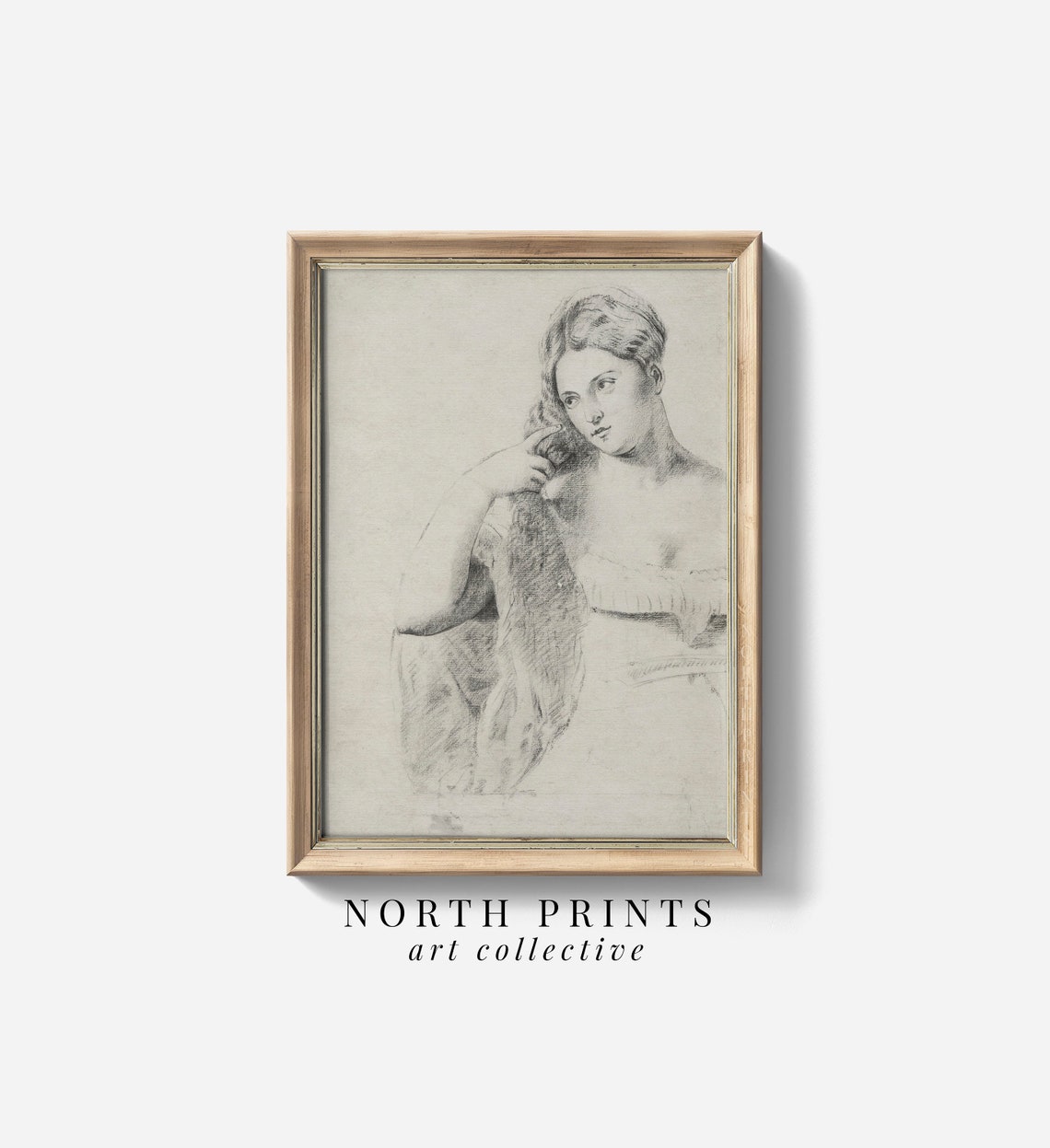 Antique Pencil Portrait Young Woman Neutral Vintage Sketch Poster