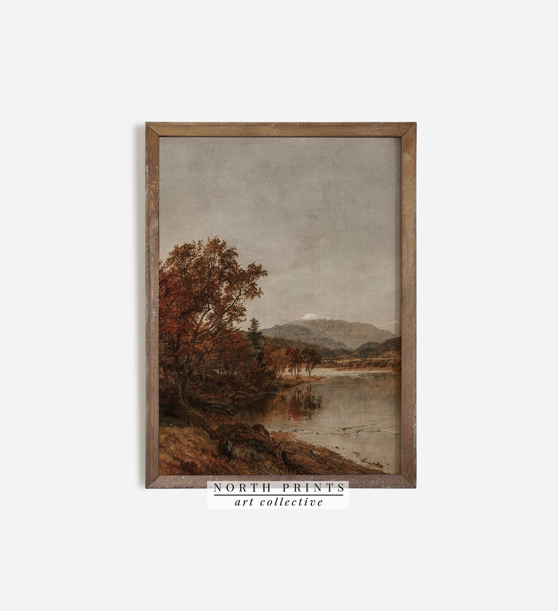 Moody Autumn Lake Painting, Rustic Fall Wall Art - Image 3