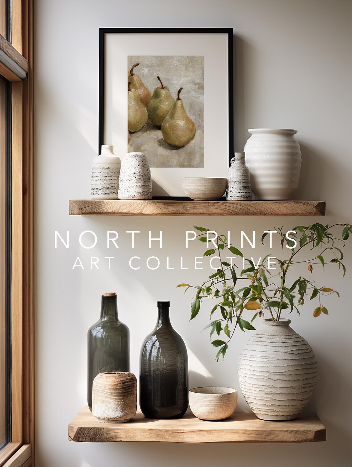 Rustic Pear Still Life Painting Vintage Green Golden Fruit Kitchen Wall Print - Image 4