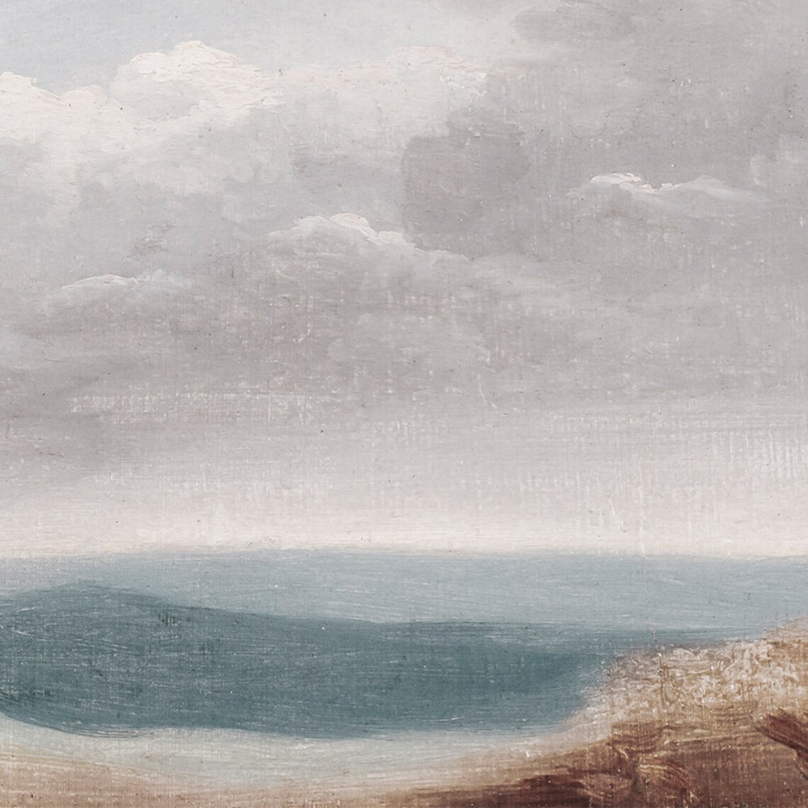 Moody Cloud Study Beach Shore Vintage Painting Neutral Coastal Wall Decor Poster - Image 2