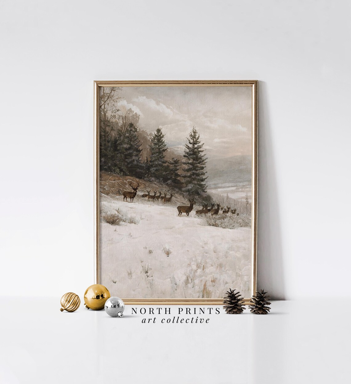 Rustic Winter Landscape Deer Christmas Farmhouse Art Print - Image 2