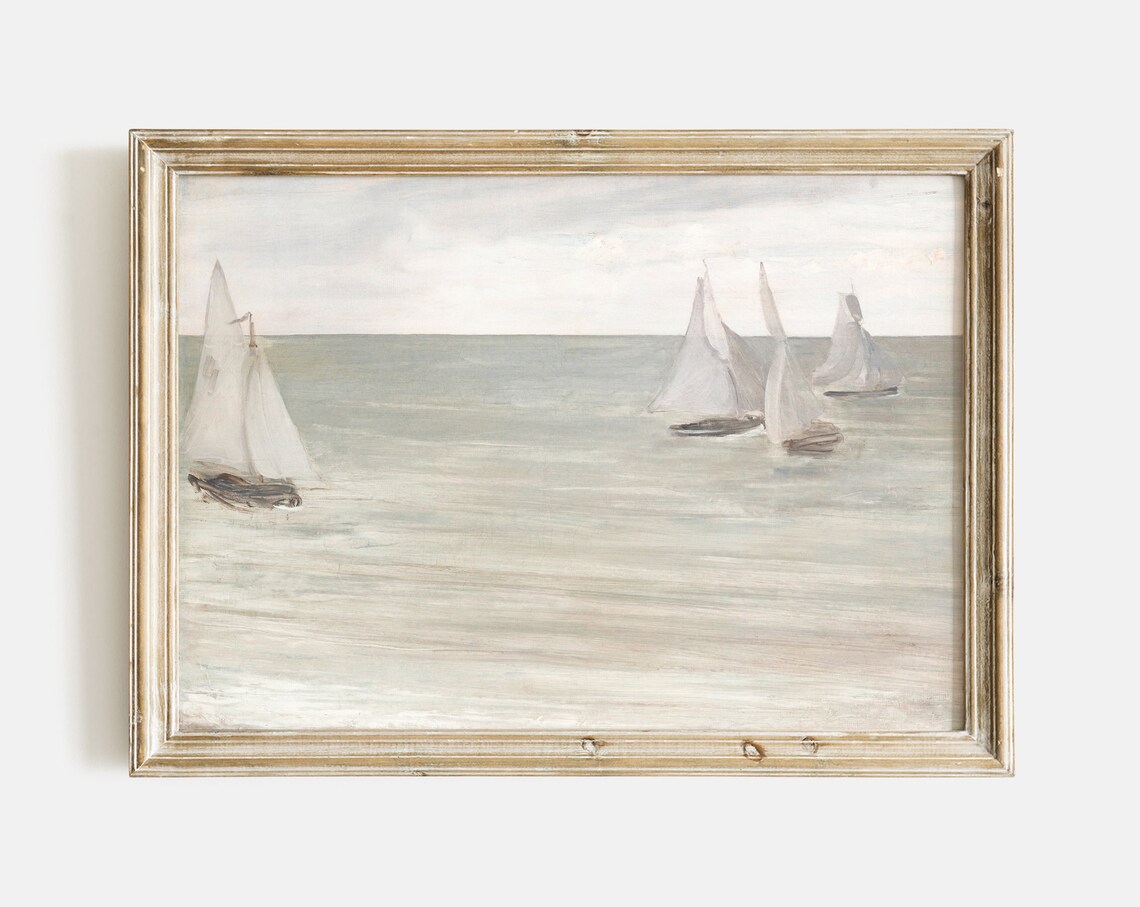 Vintage Nautical Seascape with Sailboat Art Print - Image 3