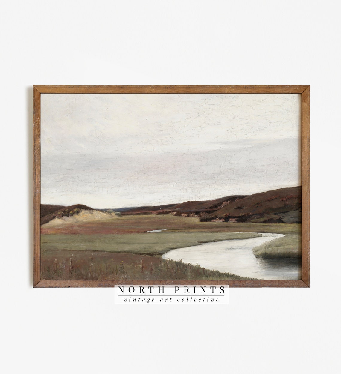 Winding River Marsh Valley Muted Vintage Landscape Travel Poster