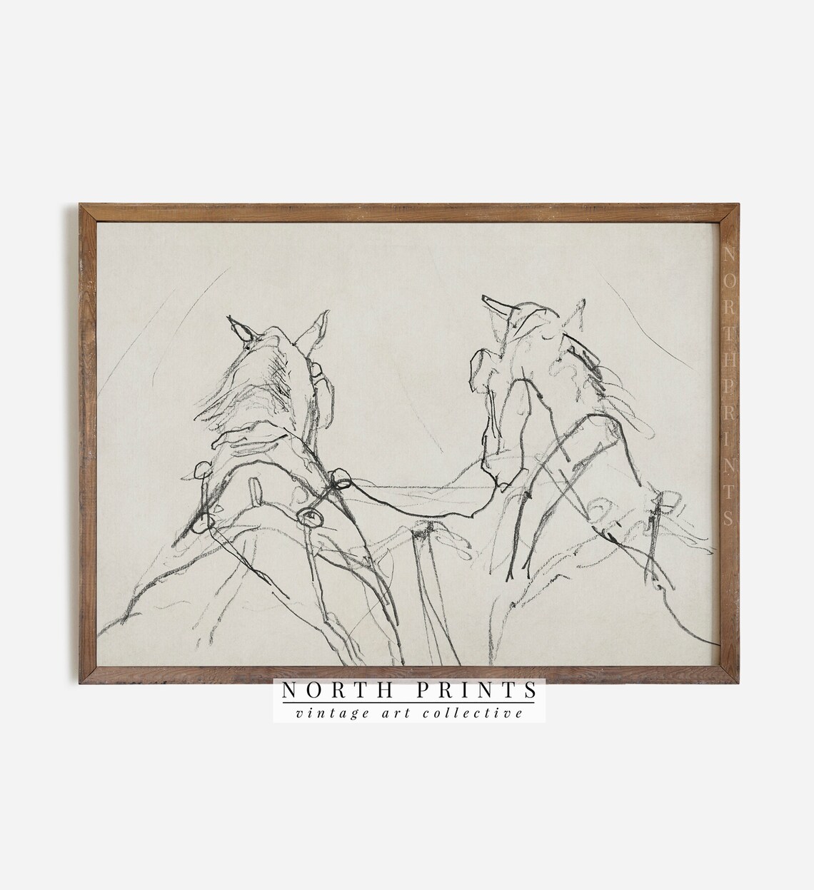 Modern Vintage Horse Sketch, Minimalist Neutral Art Print - Image 2