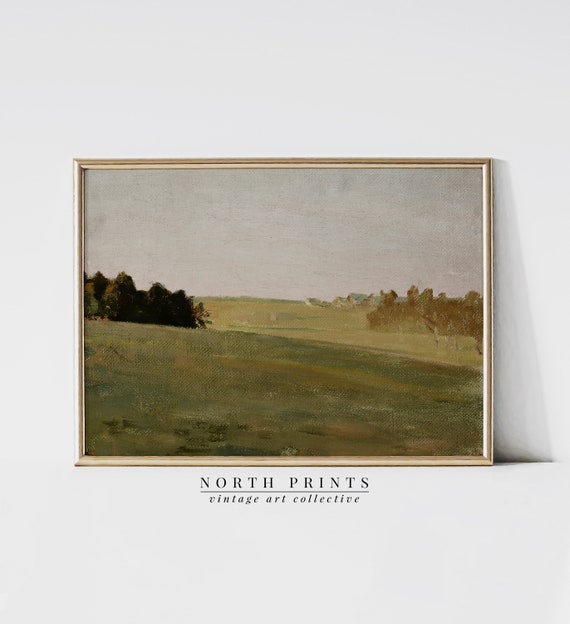 Green Landscape Painting Country Scenery Nature Print Farmhouse 1001