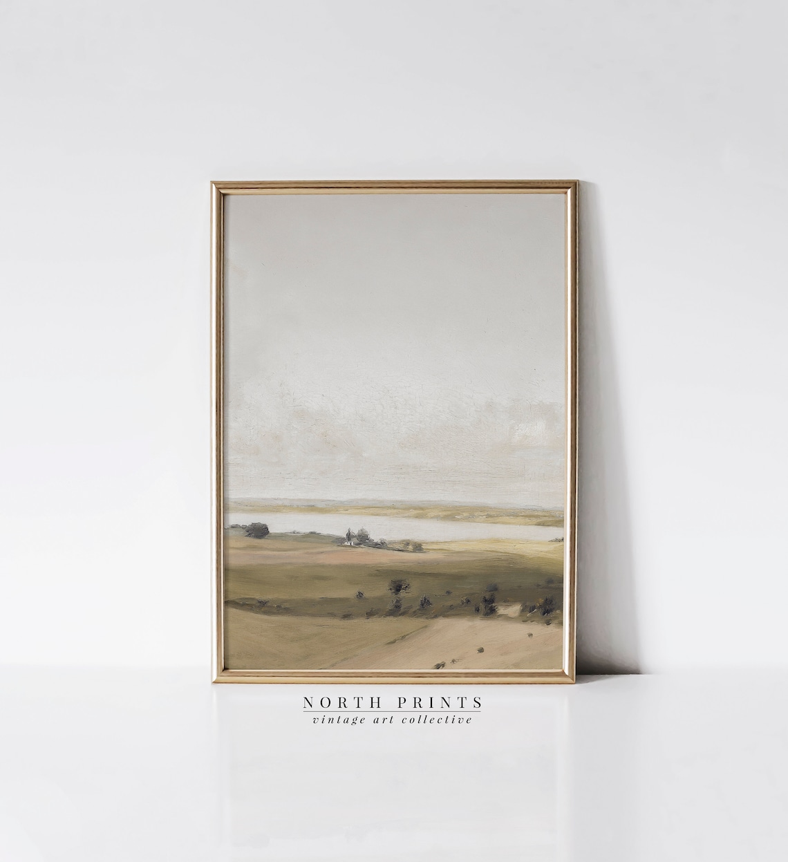Muted Green Tonal Landscape Vintage Coastal Art Print