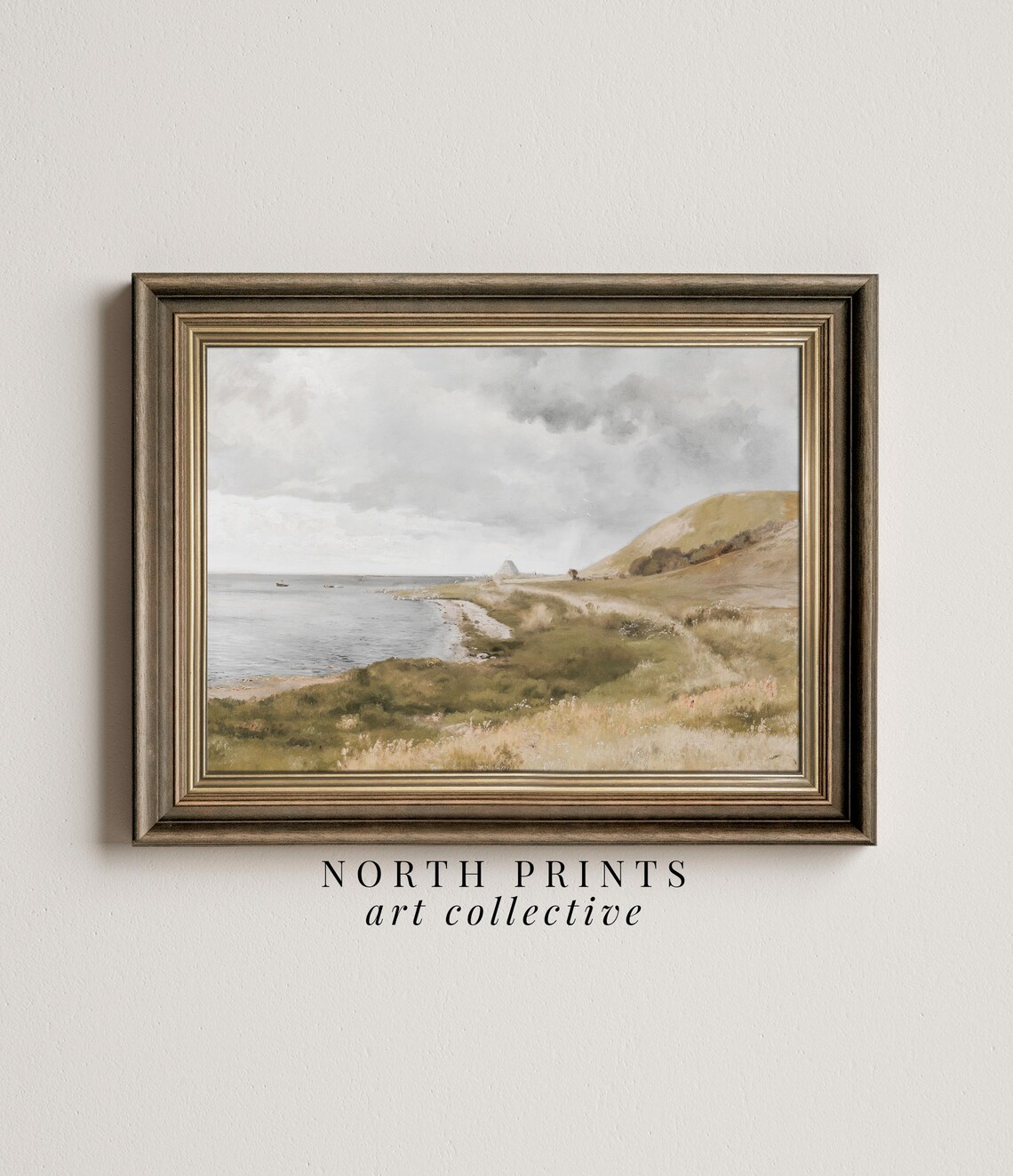 Vintage Seaside Landscape Painting, Coastal Art Print