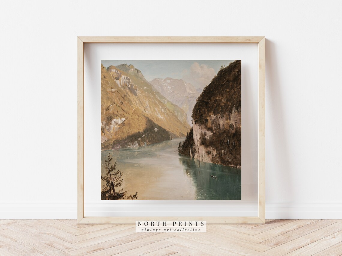 Vintage Lake House Mountain Landscape Art Print - Image 2