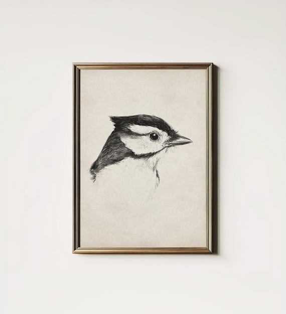 Minimalist Bird Sketch, Rustic Nordic Bedroom Art Print