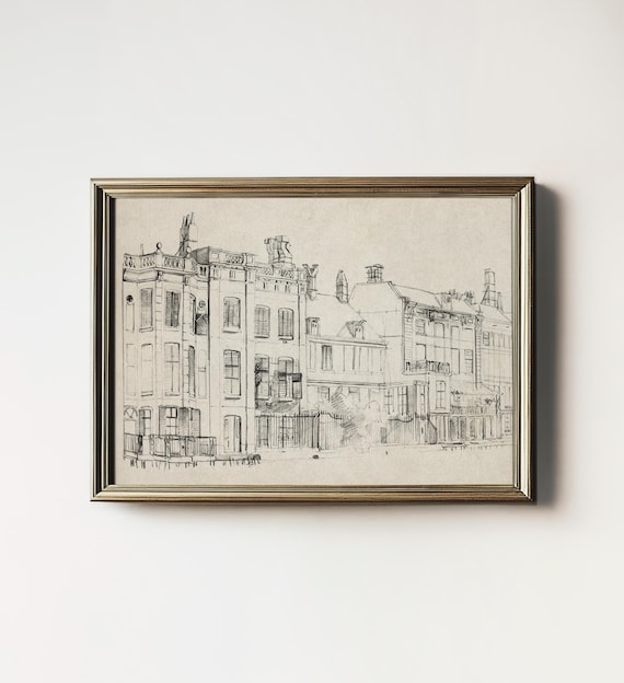 Neutral Architecture Art Sketch, Vintage Modern Farmhouse