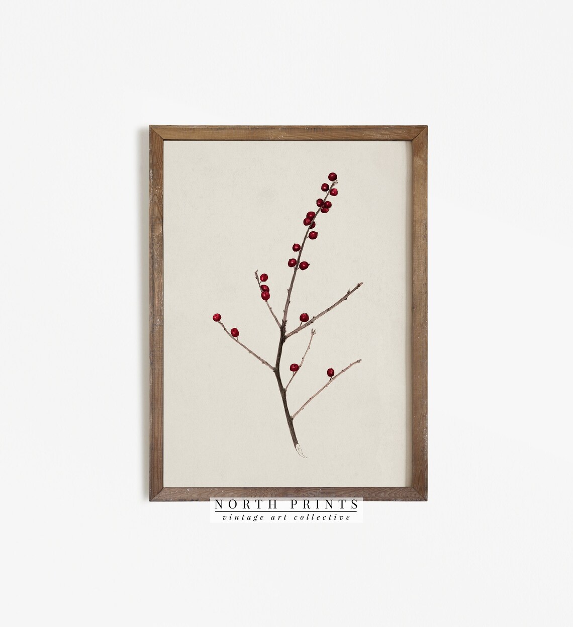 Winter Berry Branch Vintage Christmas Art Print - Image 3