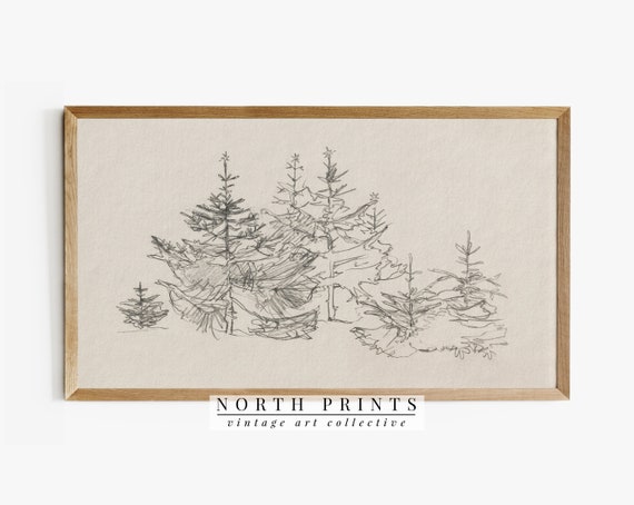 Vintage Neutral Winter Tree Sketch Art Print