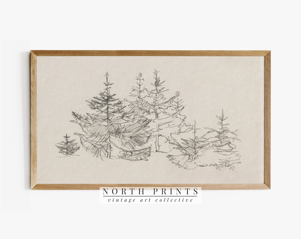 Vintage Neutral Winter Tree Sketch Art Print