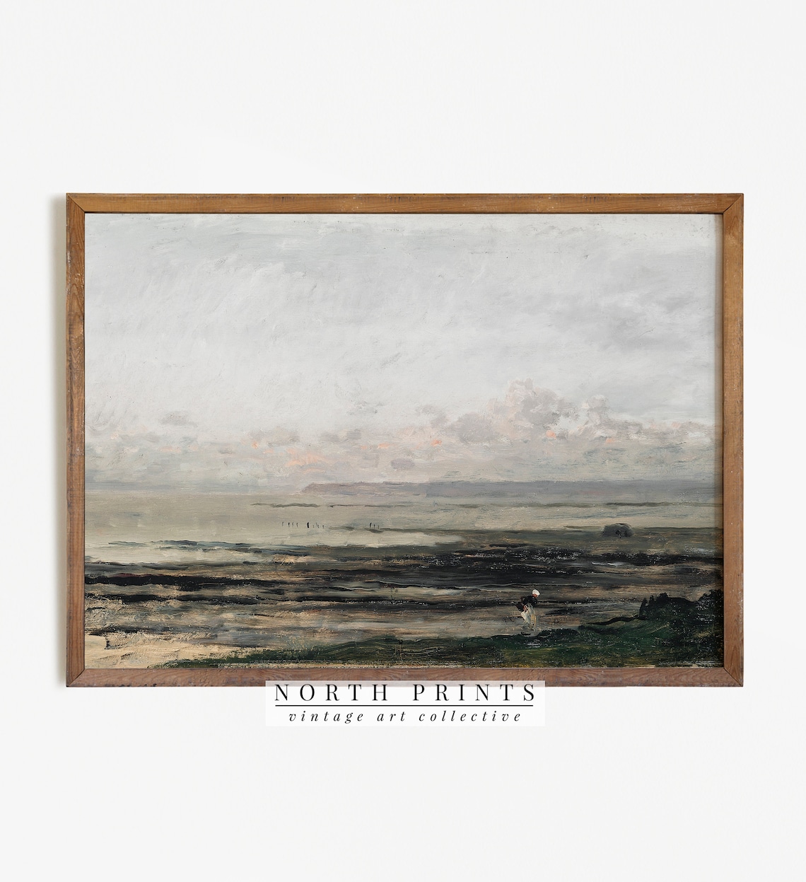 Moody Seascape Vintage Beach Art, Coastal Painting