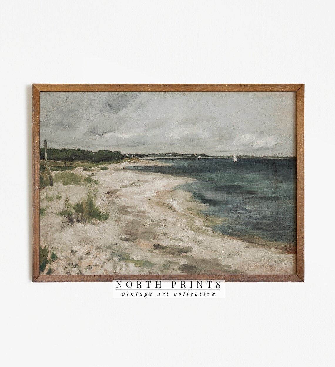 Vintage Coastal Seaside Painting, Beach House Art Print