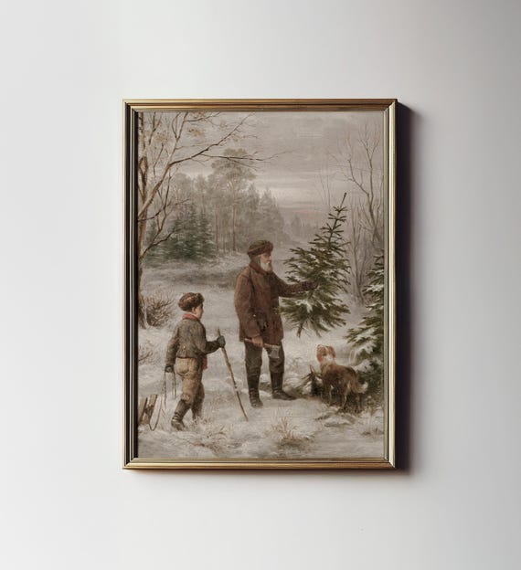 Country Christmas Vintage Painting Winter Art Print