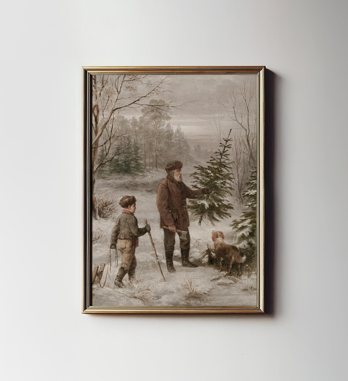 Country Christmas Vintage Painting Winter Art Print