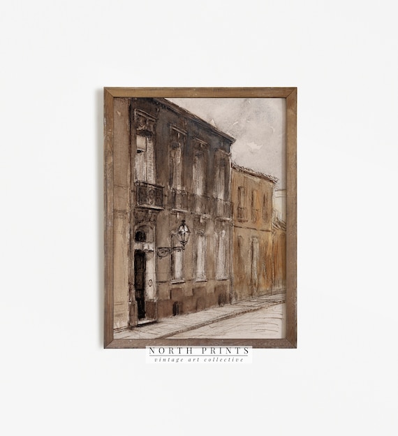 Vintage Paris Street Art Print, Neutral Watercolor Cityscape
