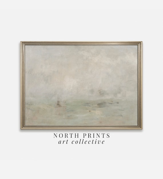 Muted Abstract Coastal Seascape Soft Neutral Foggy Ocean Haze Poster