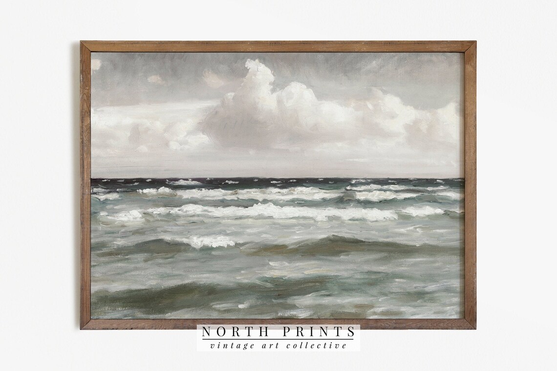 Seascape Coastal Painting, Vintage Ocean Art Print