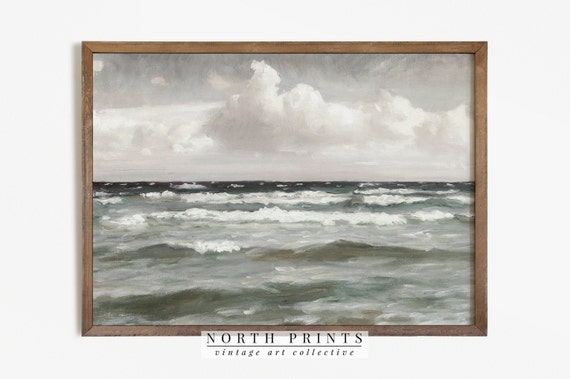 Seascape Coastal Painting, Vintage Ocean Art Print