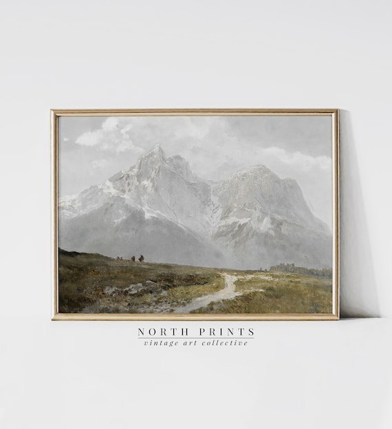 Vintage Mountain Landscape Painting, Art Print