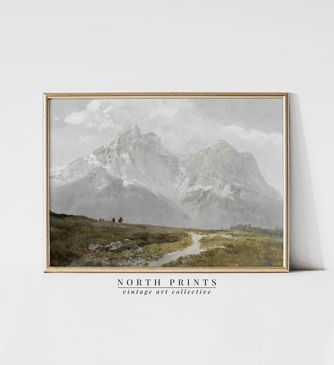 Vintage Mountain Landscape Painting, Art Print