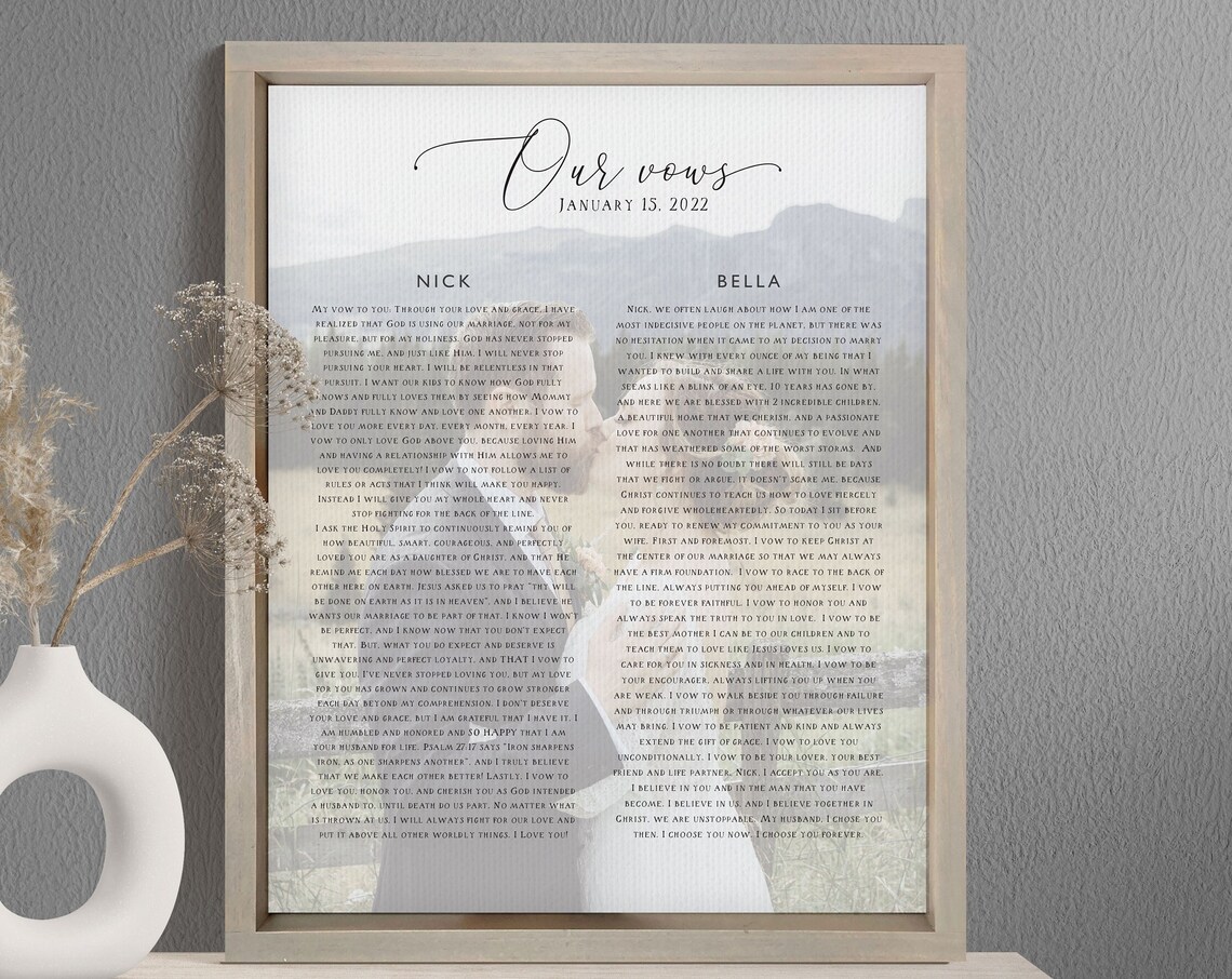 Our Vows Wedding Photo Anniversary Gift Print