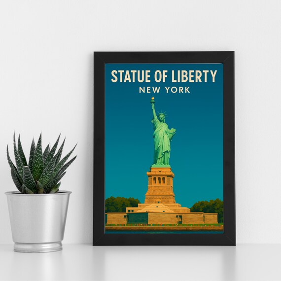 Statue of Liberty New York Harbor Vintage Retro Travel Poster