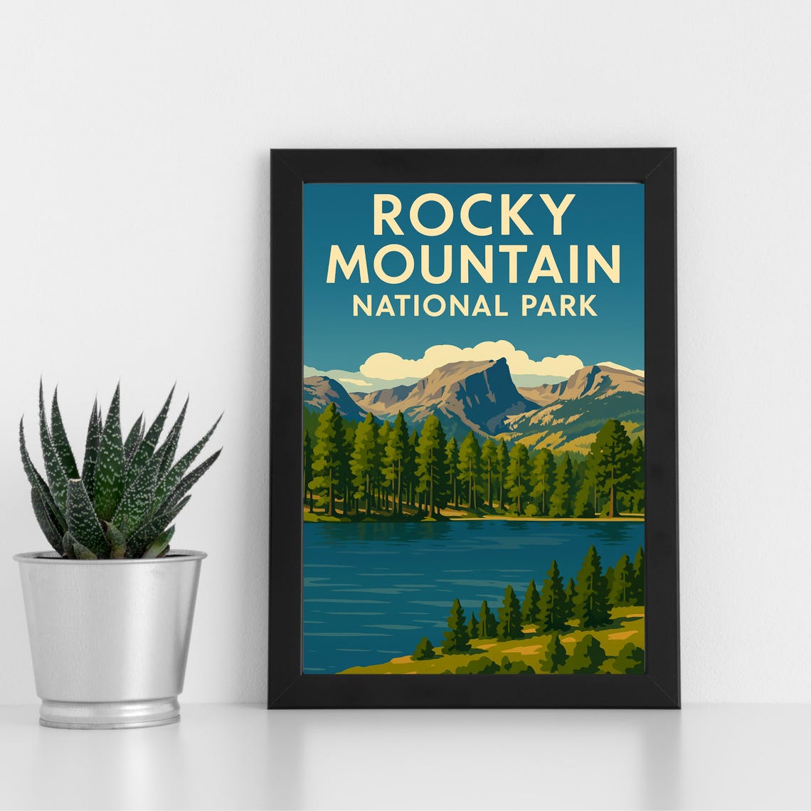 Rocky Mountain National Park Lake Pine Forest Vintage Travel Poster