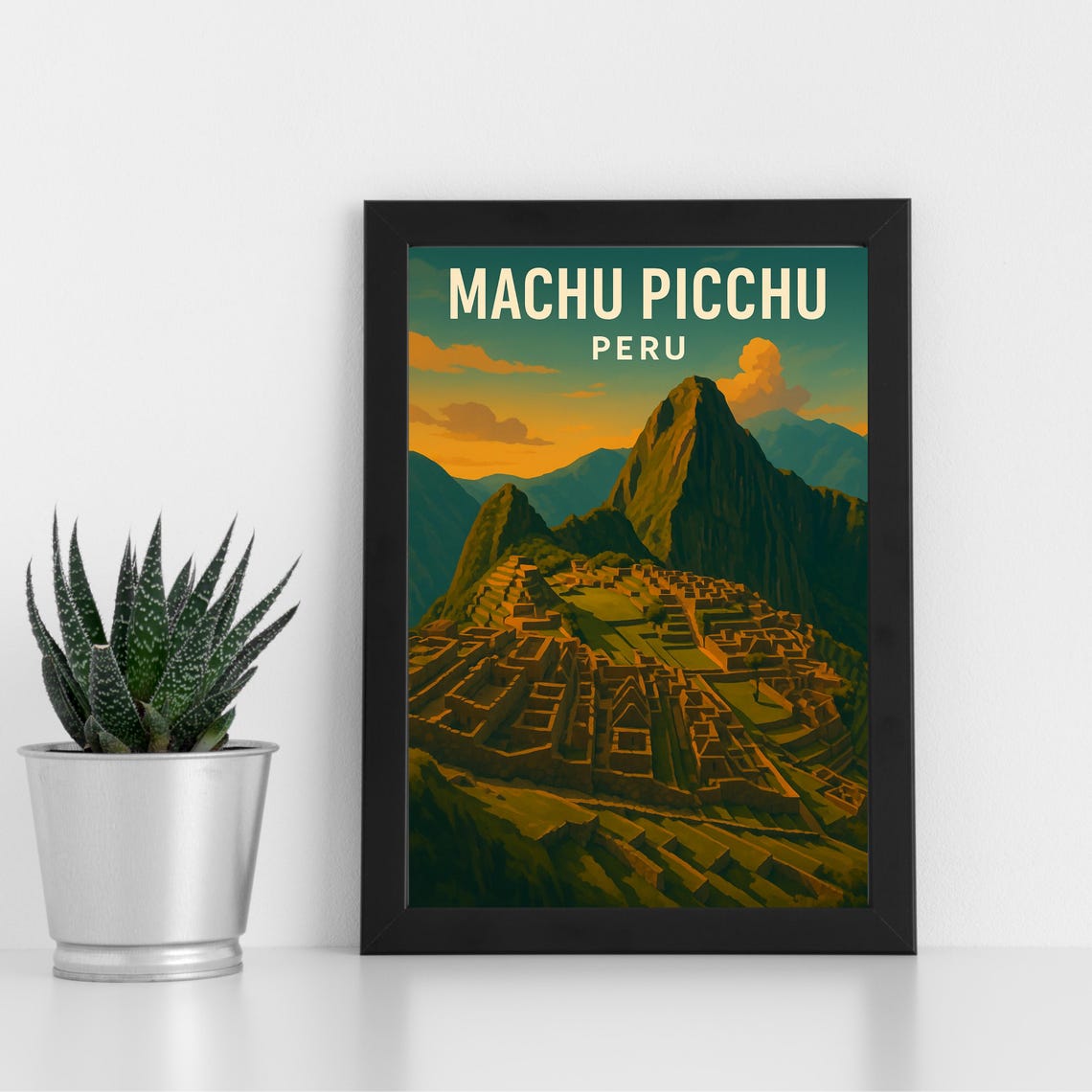 Machu Picchu Peru Ancient Inca Ruins Vintage Travel Art Poster