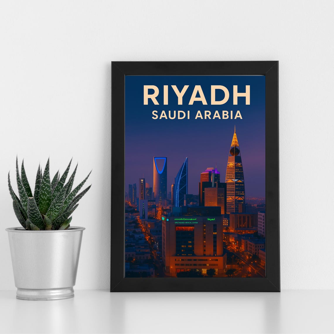 Riyadh Saudi Arabia Night Skyline Glowing Illuminated Towers Poster