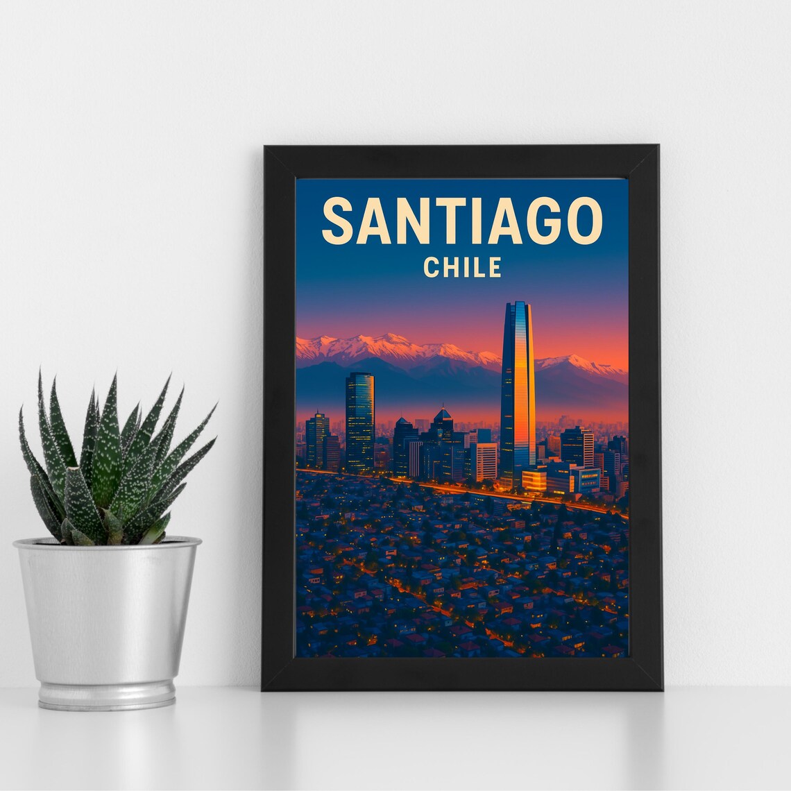 Santiago Print Artwork L Chile South America Custom Poster Postcard Framed Greeting Card Portrait