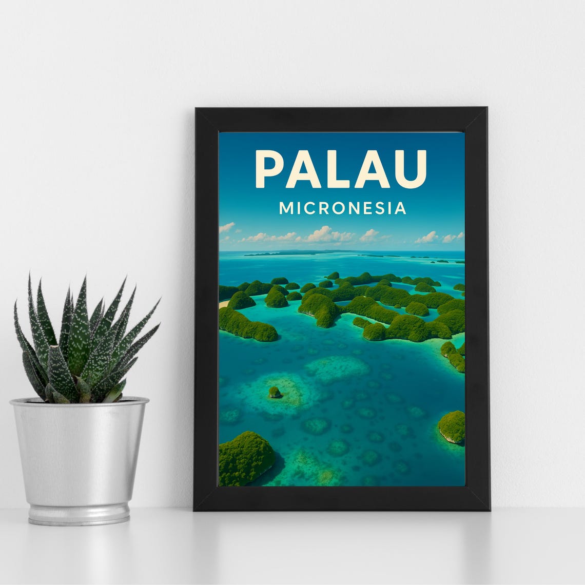 Palau Micronesia Rock Islands Aerial Lagoon Retro Travel Poster