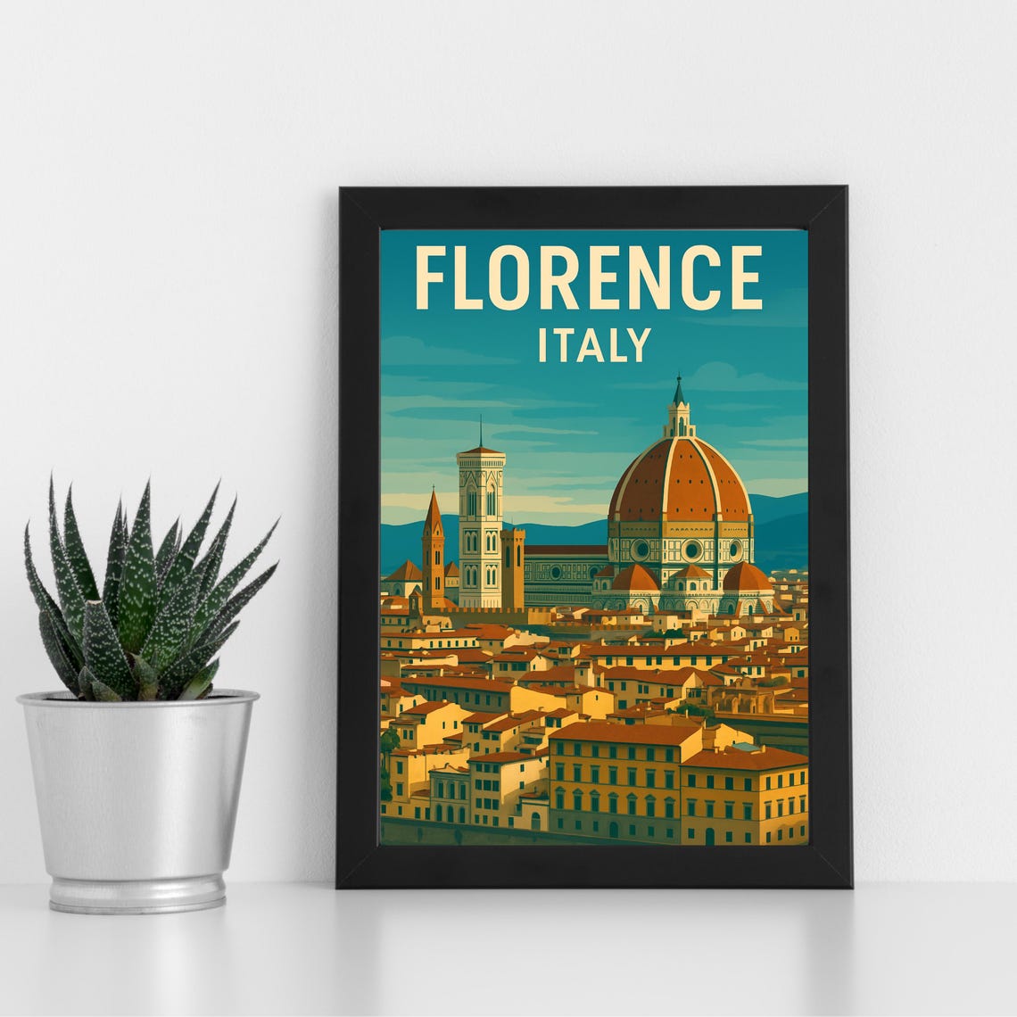 Florence Italy Retro Duomo Cathedral Dome Rooftop View Poster