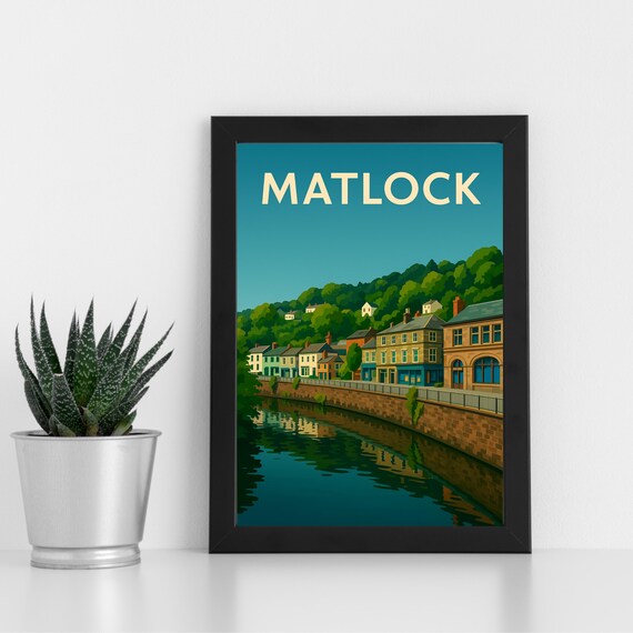 Matlock Derbyshire Vintage Travel Poster Riverside Town Reflections