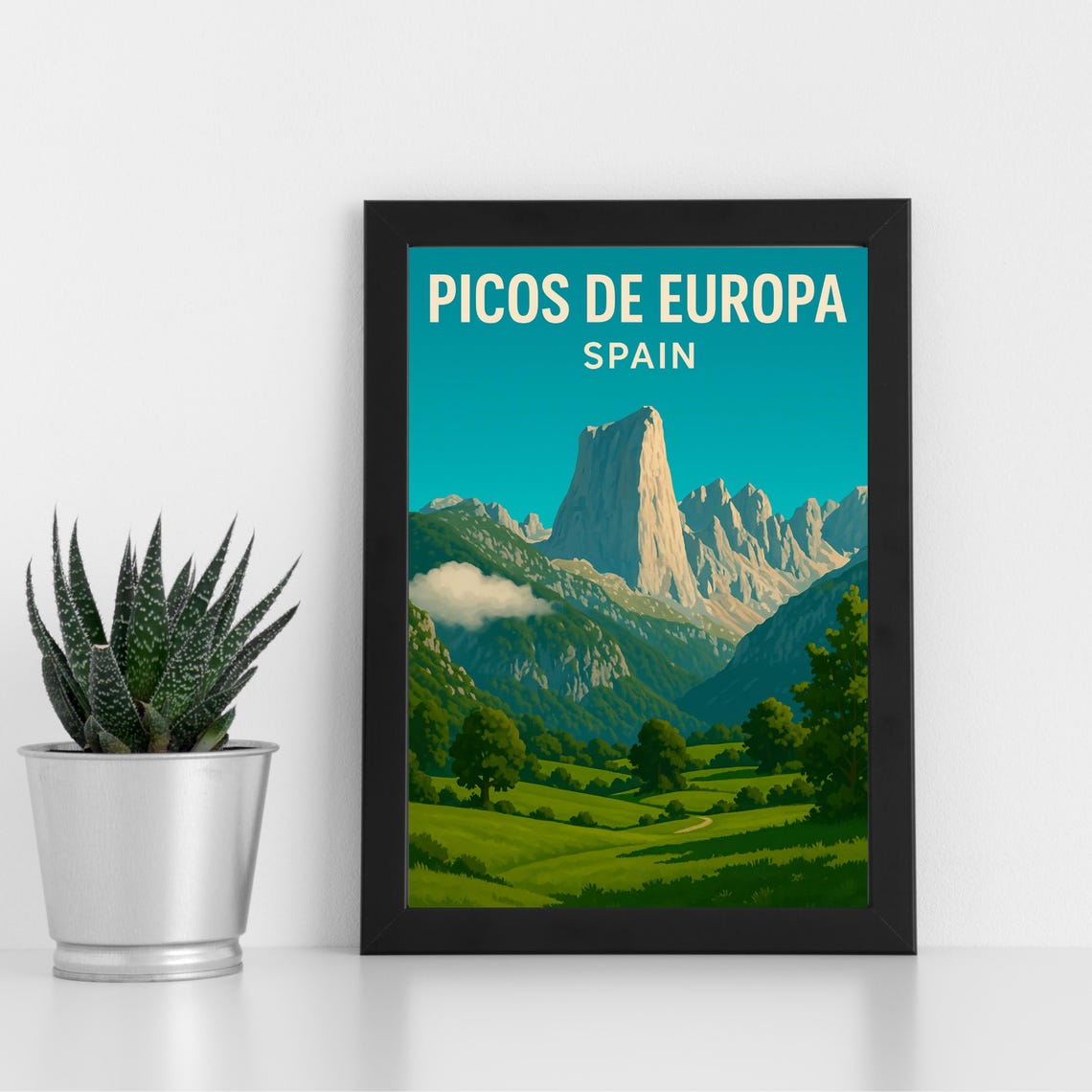 Picos de Europa Spain Naranjo Peak Limestone Mountain Travel Poster