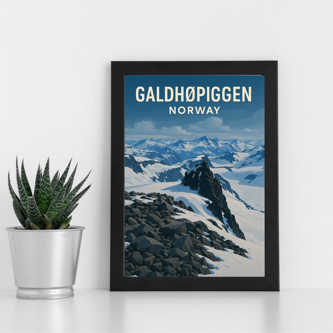 Galdhopiggen Norway Highest Peak Snowy Summit Vintage Poster