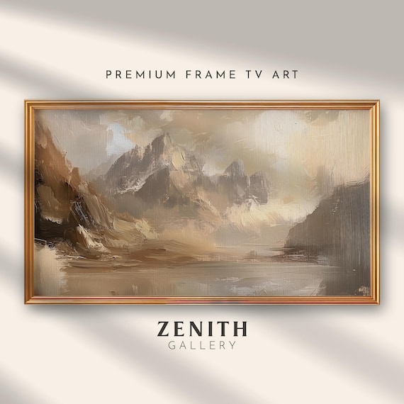 Frame Tv Art Mountains Neutral Abstract Tv Art Moody Oil Painting Rustic Screensaver