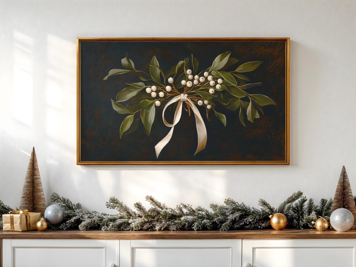 Christmas Botanical Mistletoe Holiday Winter Art Print