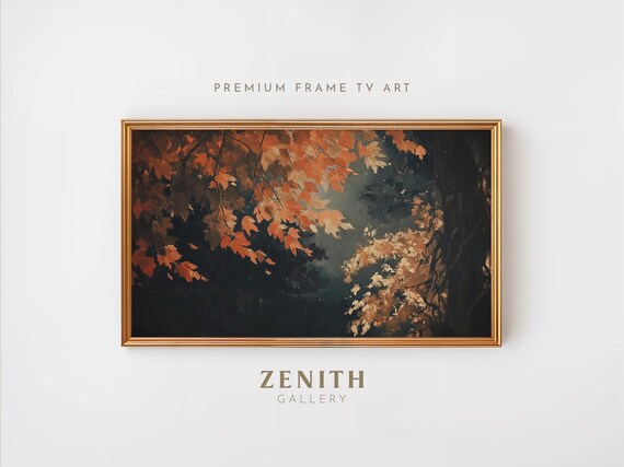 Autumn Frame Tv Art Fall Leaves Painting Moody Vintage Thanksgiving Decor