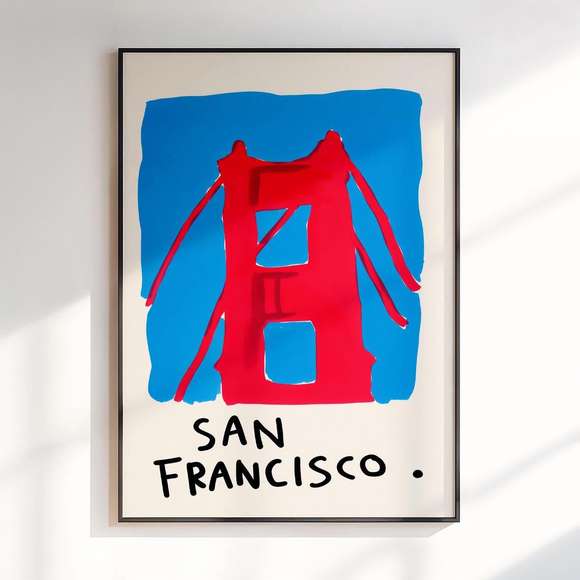 San Francisco Red Golden Gate Bridge Blue Block Pop Art Poster