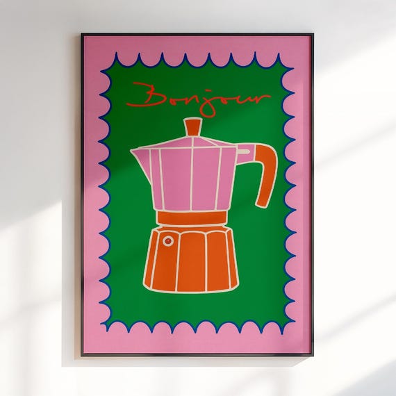 Bonjour Poster Kitchen Wall Art Funny Food Print Croissant Decor For Dining Room Or Chef Gift Colorful Artwork