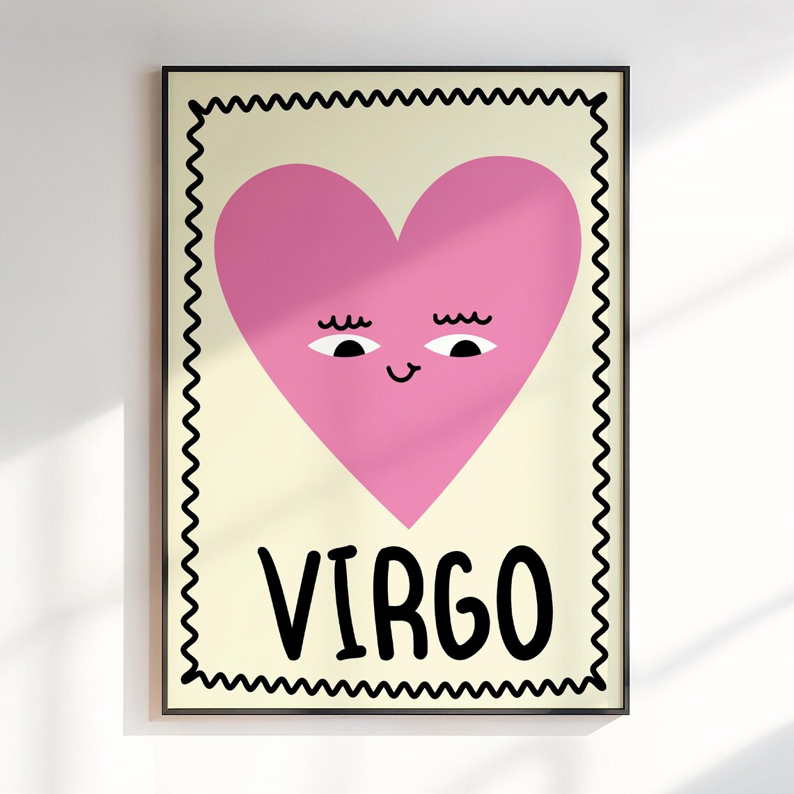 Virgo Smiling Pink Heart Face Cute Kids Zodiac Star Sign Poster