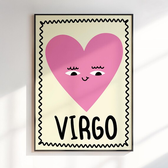 Virgo Smiling Pink Heart Face Cute Kids Zodiac Star Sign Poster
