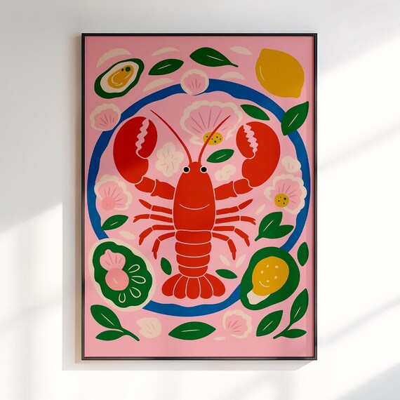 Lobster Poster Kitchen Wall Art Funny Food Print Vegetable Decor For Pantry Dining Room Or Chef Gift Colorful Artwork