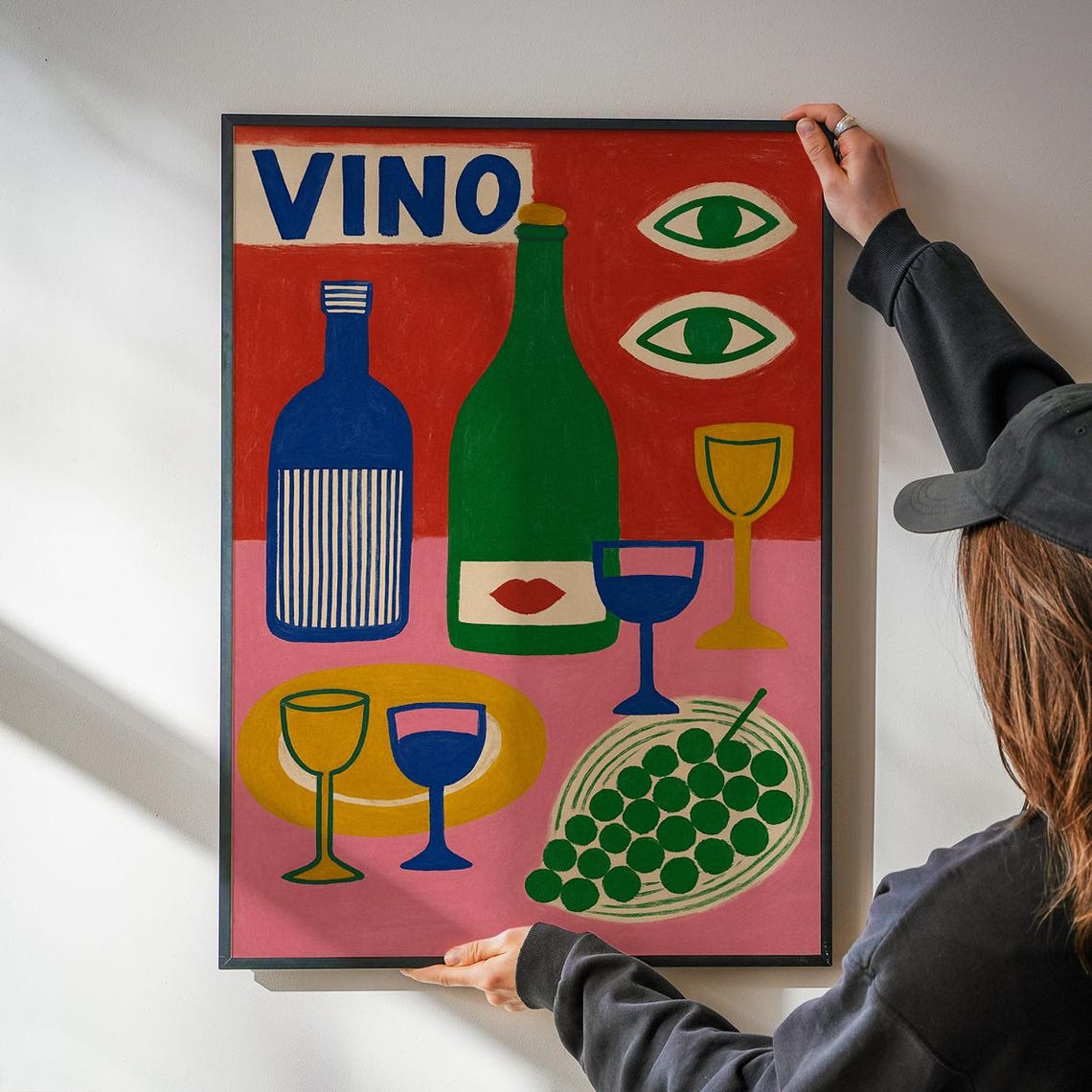 Vino Bold Red Wine Bottles Retro Kitchen Bar Decor Art Poster