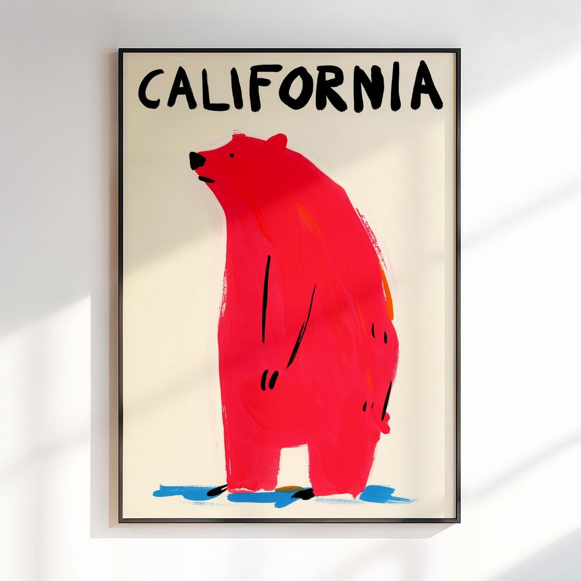 California Red Bear Fun Hand-Painted Maximalist City Wall Poster