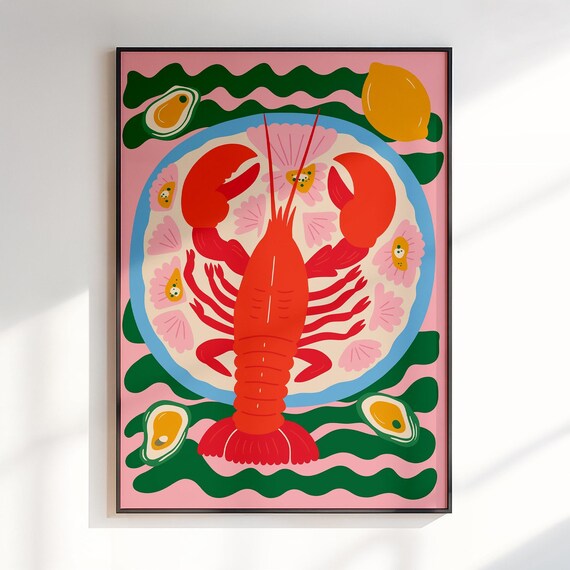 Lobster Poster Kitchen Wall Art Funny Food Print Vegetable Decor For Pantry Dining Room Or Chef Gift Colorful Artwork